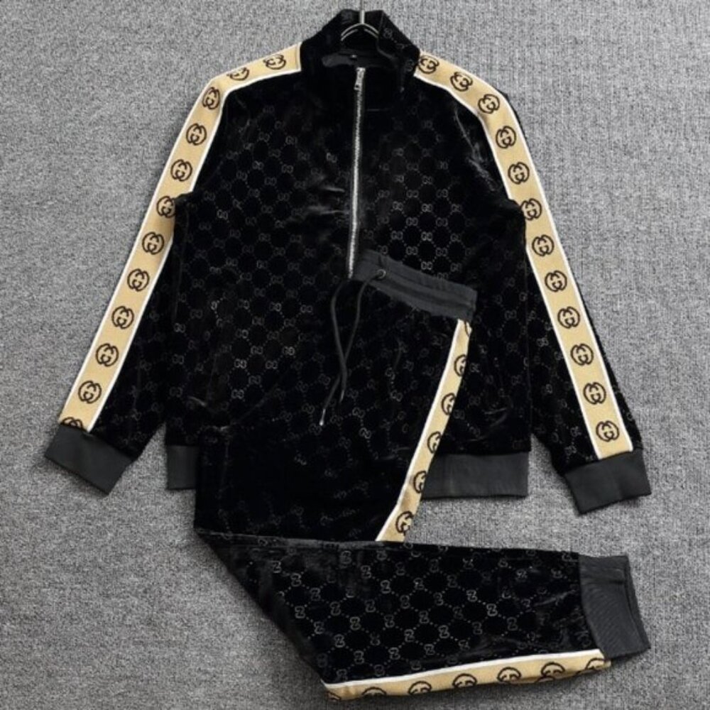 Gucci Black and Beige GG Monogram Bomber Jacket